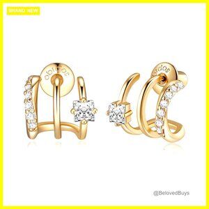 14K Gold Plated Triple Huggie Hoop Earrings, Hypoallergenic Studs